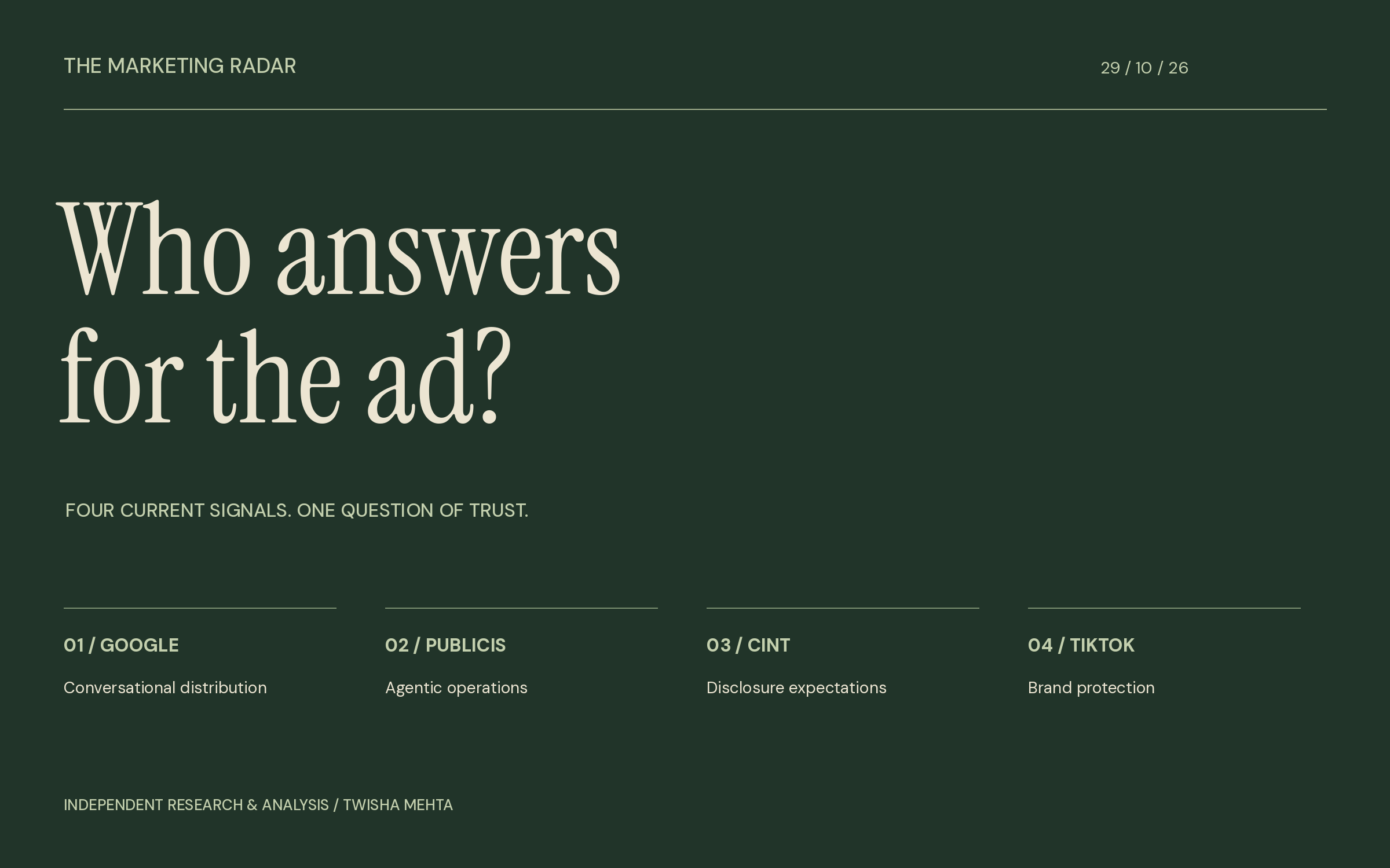 Who answers for the ad? / The Marketing Radar creative